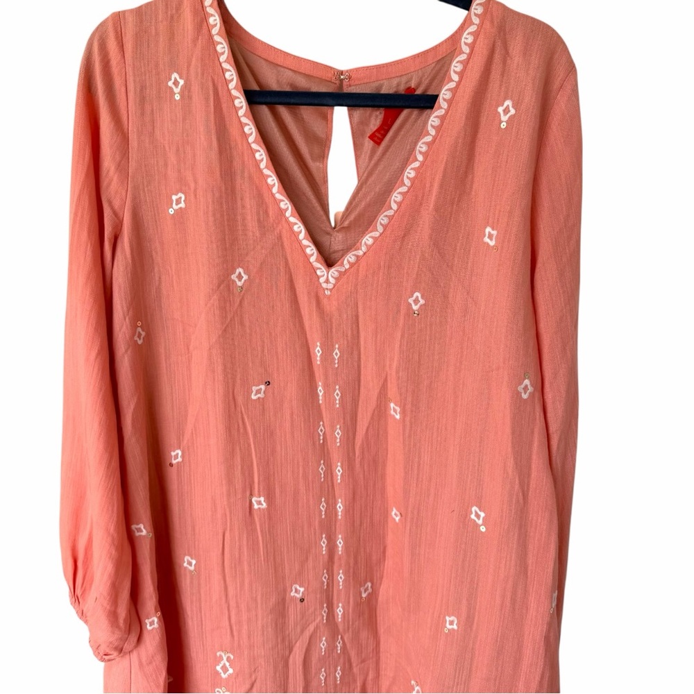Chelsea & Violet Womens L Coral Embroidered Boho Tunic Top Long Sleeve - Picture 2 of 8